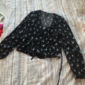 Floral Black Wrap Top
